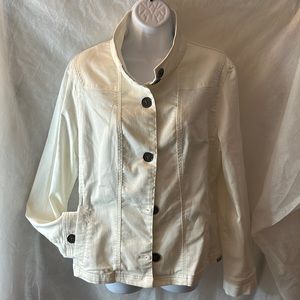 Prana White Denim Jacket High Neck Button Up L